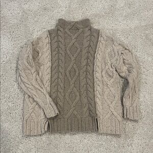 Free People Living the Dream Cable Knit TuniTurtleneck Sweater - Beige and Brown